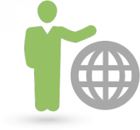 Man standing by globe.